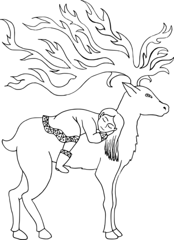 Deer And Girl Coloring Page